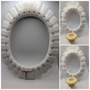 Vtg White Hobnail Pink Ribbon Sconce Candle Holders Plastic Wall Set Granny
